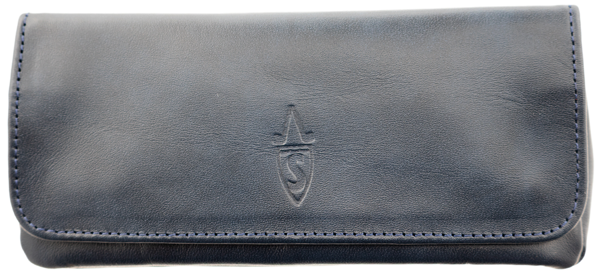Stands & Pouches Savinelli Leather 1 Pipe Combo Pouch Buttons Blue