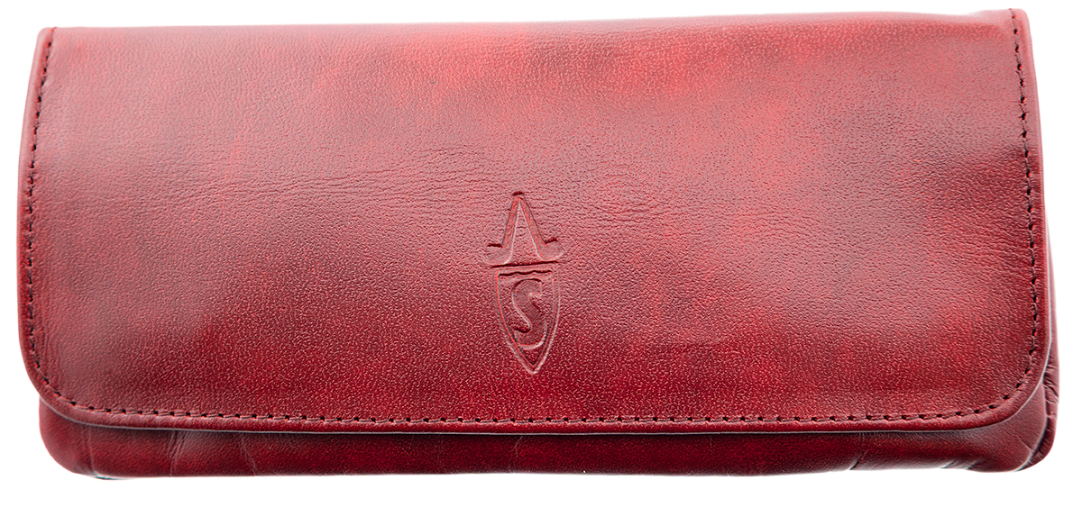 Stands & Pouches Savinelli Leather 1 Pipe Combo Pouch Buttons Burgundy