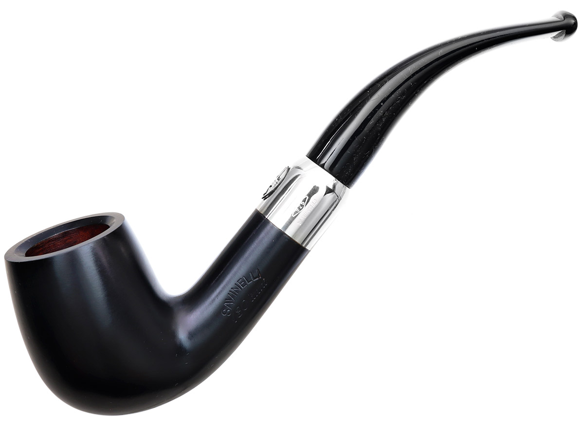 Savinelli 130th Anniversary Black Smooth Bent Billiard (9mm)