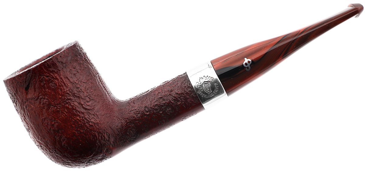 Irish Seconds Sandblasted Billiard with Silver Band Fishtail (2) (9mm)