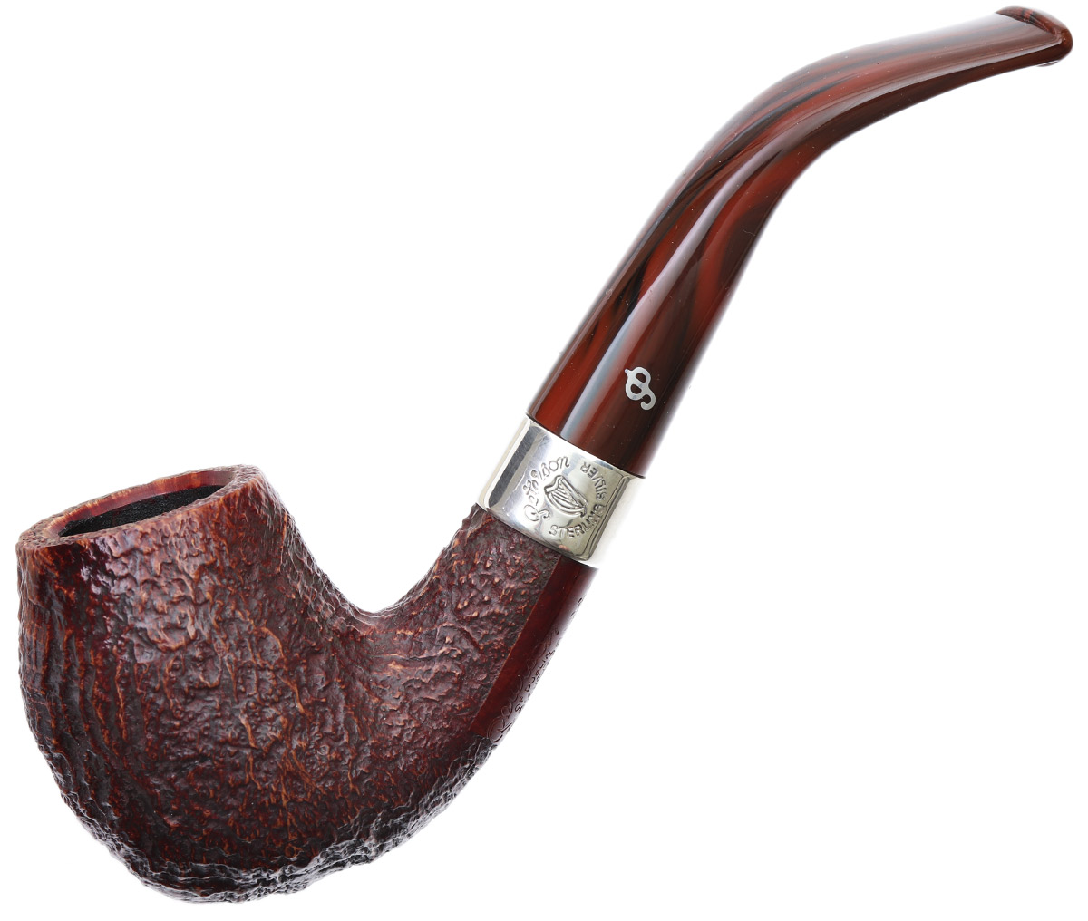 Irish Seconds Sandblasted Bent Billiard with Silver Band Fishtail (2)