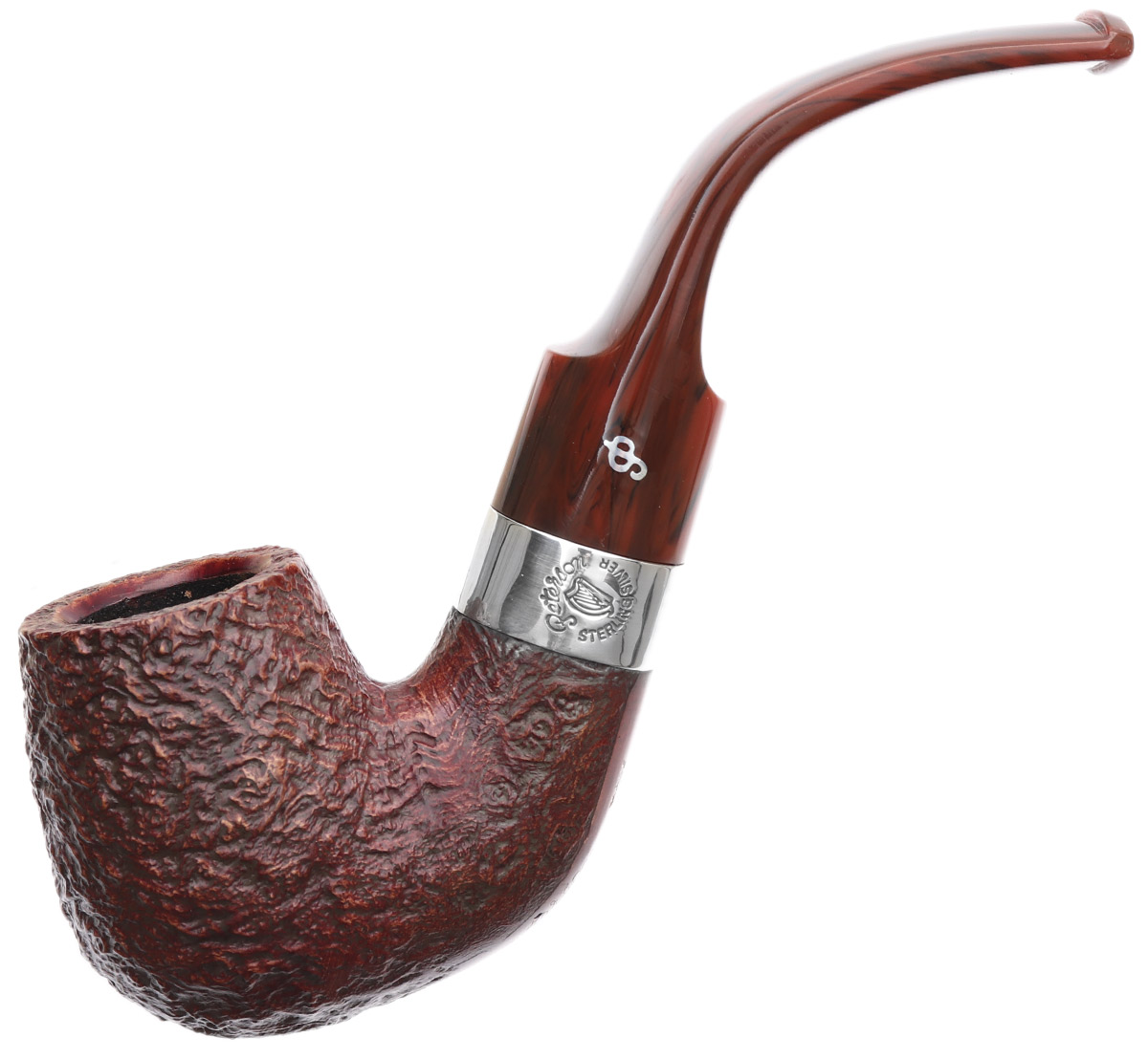 Irish Seconds Sandblasted Bent Billiard with Silver Band Fishtail (2)