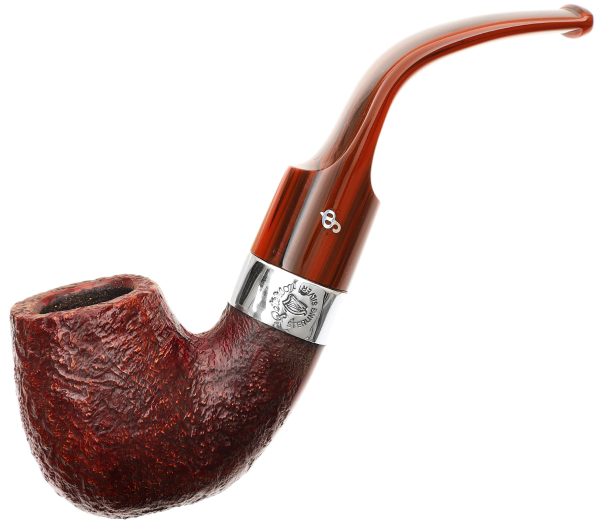 Irish Seconds Sandblasted Bent Billiard with Silver Band Fishtail (2) (9mm)