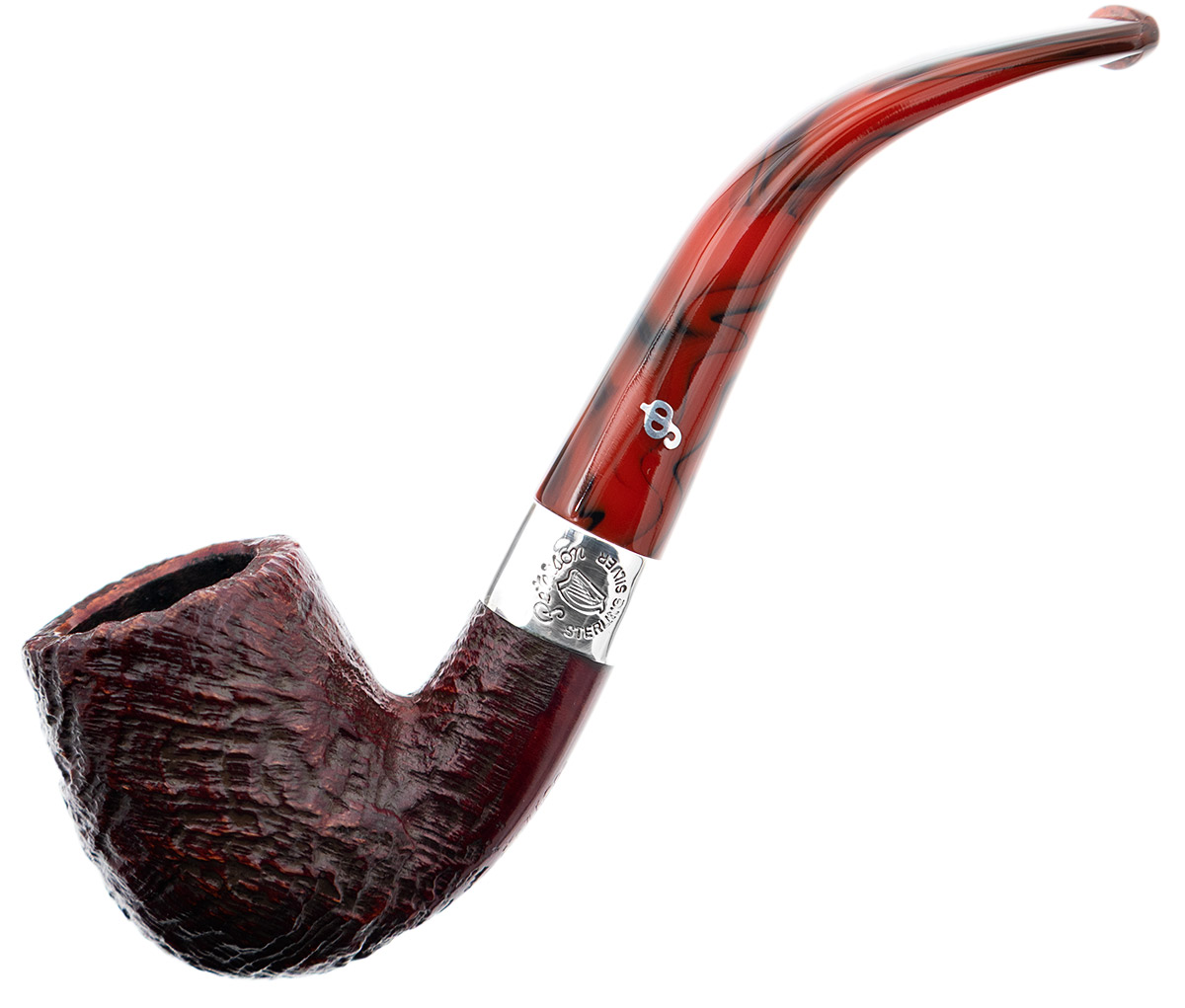 Irish Seconds Sandblasted Bent Billiard with Silver Band Fishtail (2)