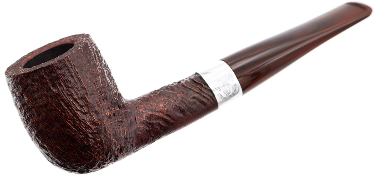 Irish Seconds Sandblasted Billiard with Silver Band Fishtail (2) (9mm)