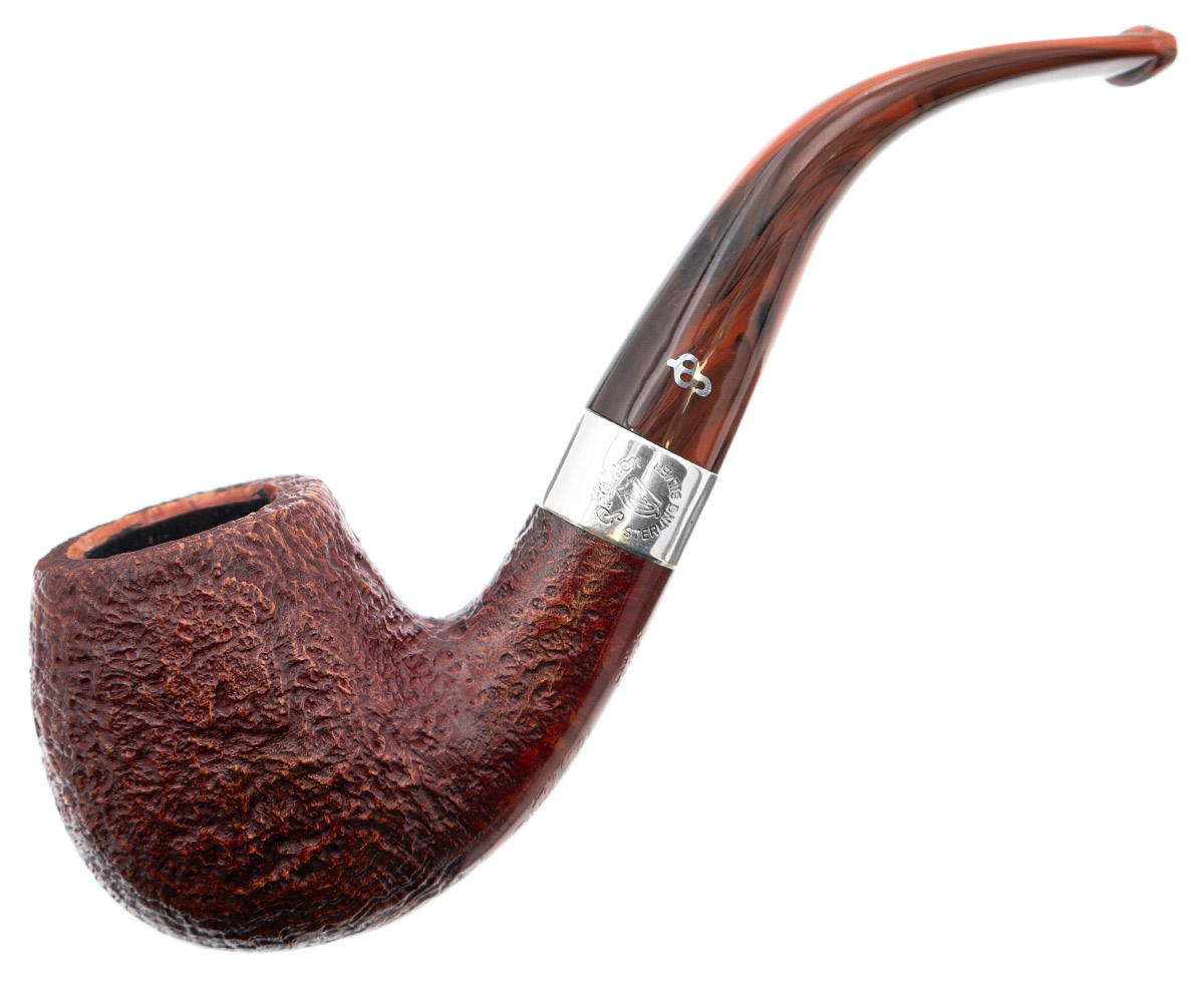Irish Seconds Sandblasted Bent Billiard with Silver Band Fishtail (2)