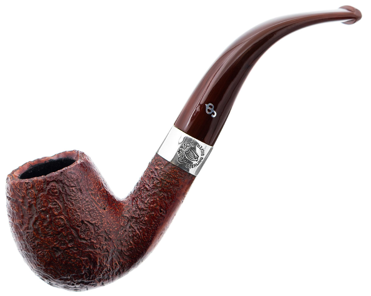 Irish Seconds Sandblasted Bent Billiard with Silver Band Fishtail (2)