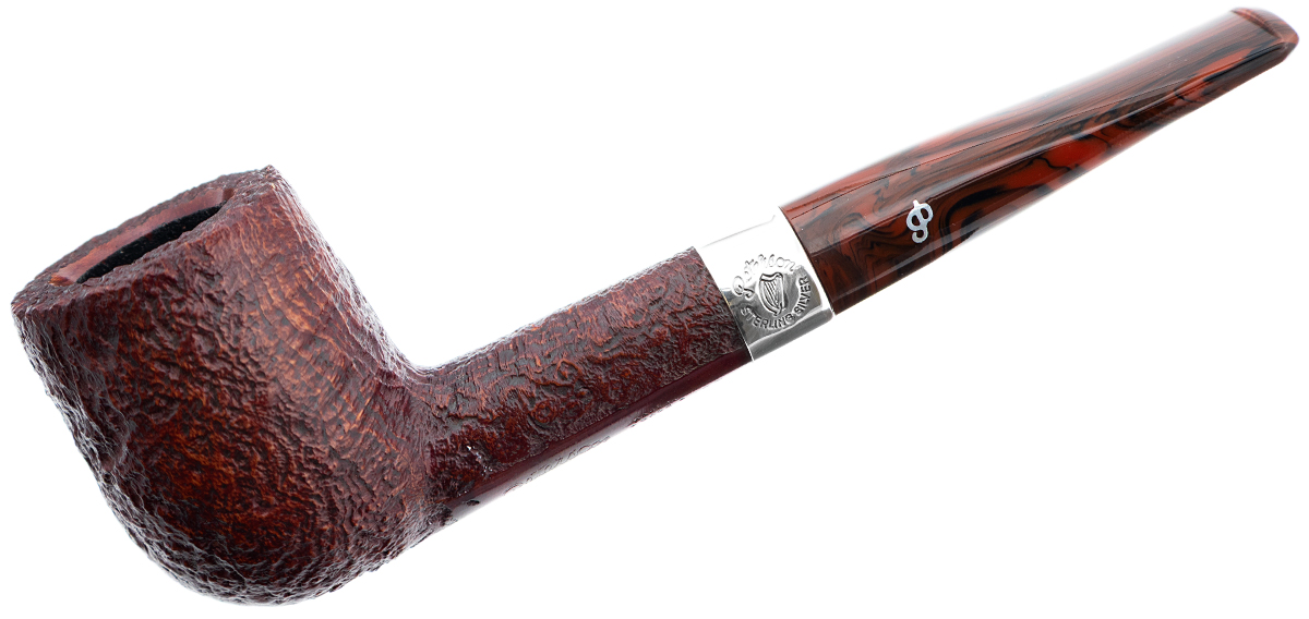 Irish Seconds Sandblasted Billiard with Silver Band Fishtail (2) (9mm)