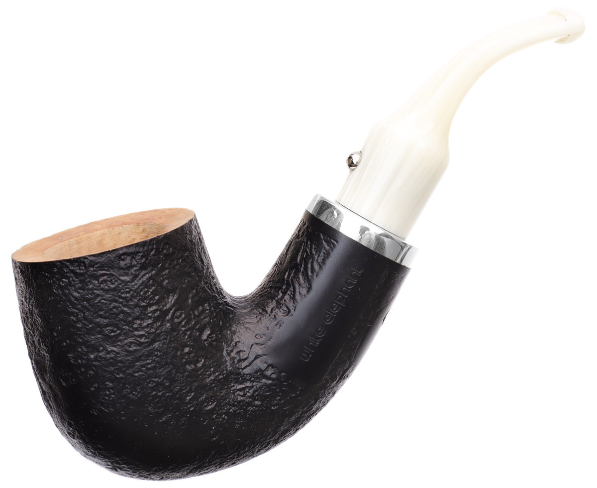 White Elephant Ebony & Ivory Sandblasted Bent Billiard (9mm)
