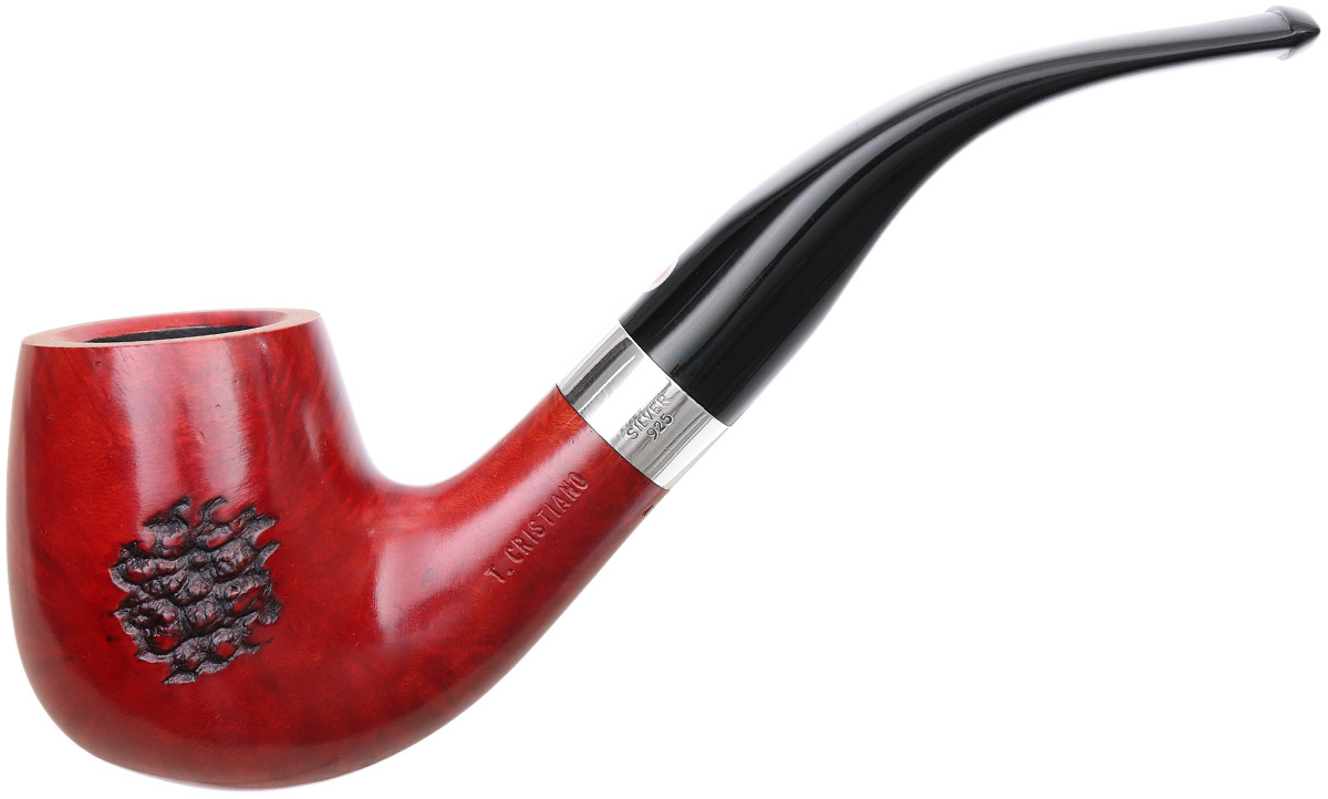 Italian Estates T. Cristiano Metamorfosi Spot Carved Bent Billiard with Silver (50 C2) (9mm) (Unsmoked)