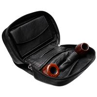 Stands & Pouches Smokingpipes Leather 3 Pipe Bag with Tobacco Pouch Black