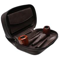 Pipe Accessories Smokingpipes Leather 3 Pipe Bag with Tobacco Pouch Dark Brown
