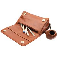 Stands & Pouches Chacom Leather 2 Pipe Bag Combo Pouch Havana