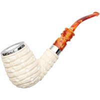 AKB Meerschaum Carved Bent Billiard with Silver Cap (with Case)