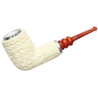 AKB Meerschaum Carved Floral Billiard Reverse Calabash with Silver (Koc) (with Case and Tamper)