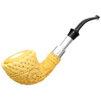 AKB Meerschaum Carved Floral Bent Dublin with Silver (Tekin) (with Case)